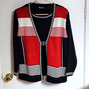 Moffi Pre-Owned women's Sweater Red Black and white,Large.